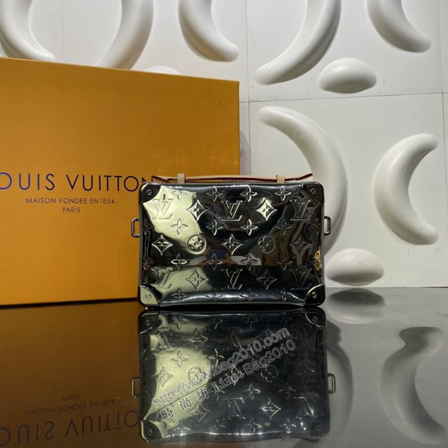 LV專櫃新款男包 路易威登Handle Trunk手袋 M45885 Monogram Mirror帆布 LV盒子包男士斜挎包  ydh4315